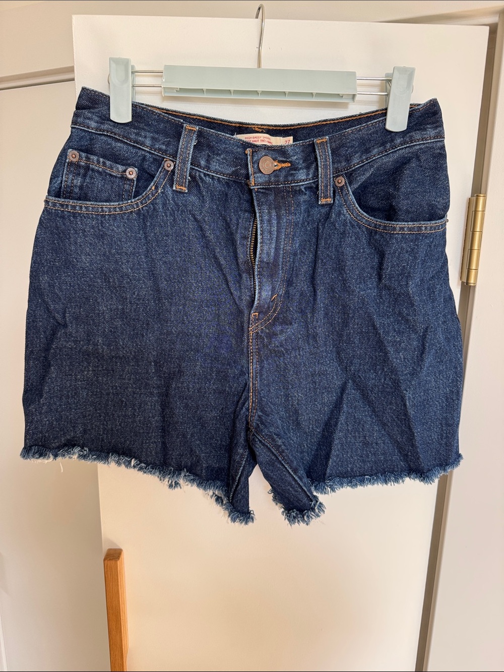 Denim Frayed Hem Women's Shorts - Dark Blue